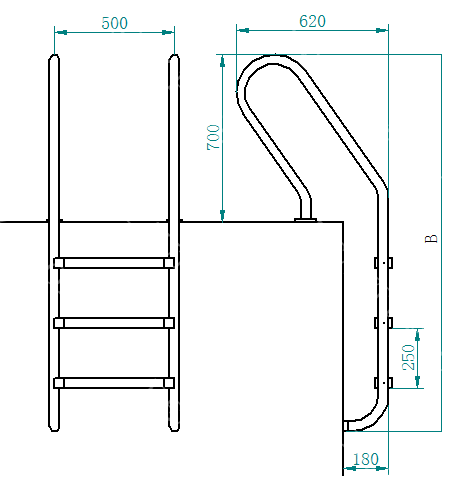 Escada de aço inoxidável F01 F Modelo 304