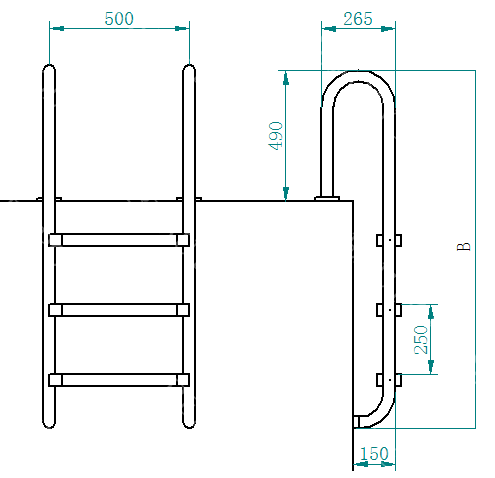 Escada de aço inoxidável U01 U Modelo 304